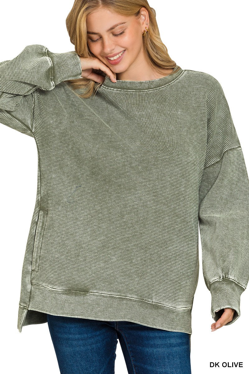 Acid Washed Double Ribbed Pullover