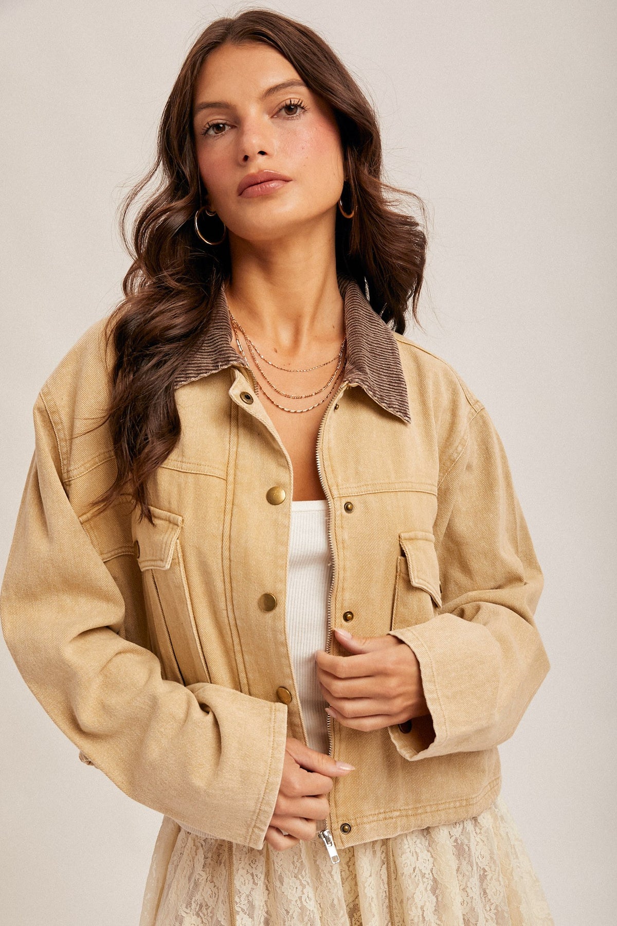 Corduroy Collar Twill Jacket