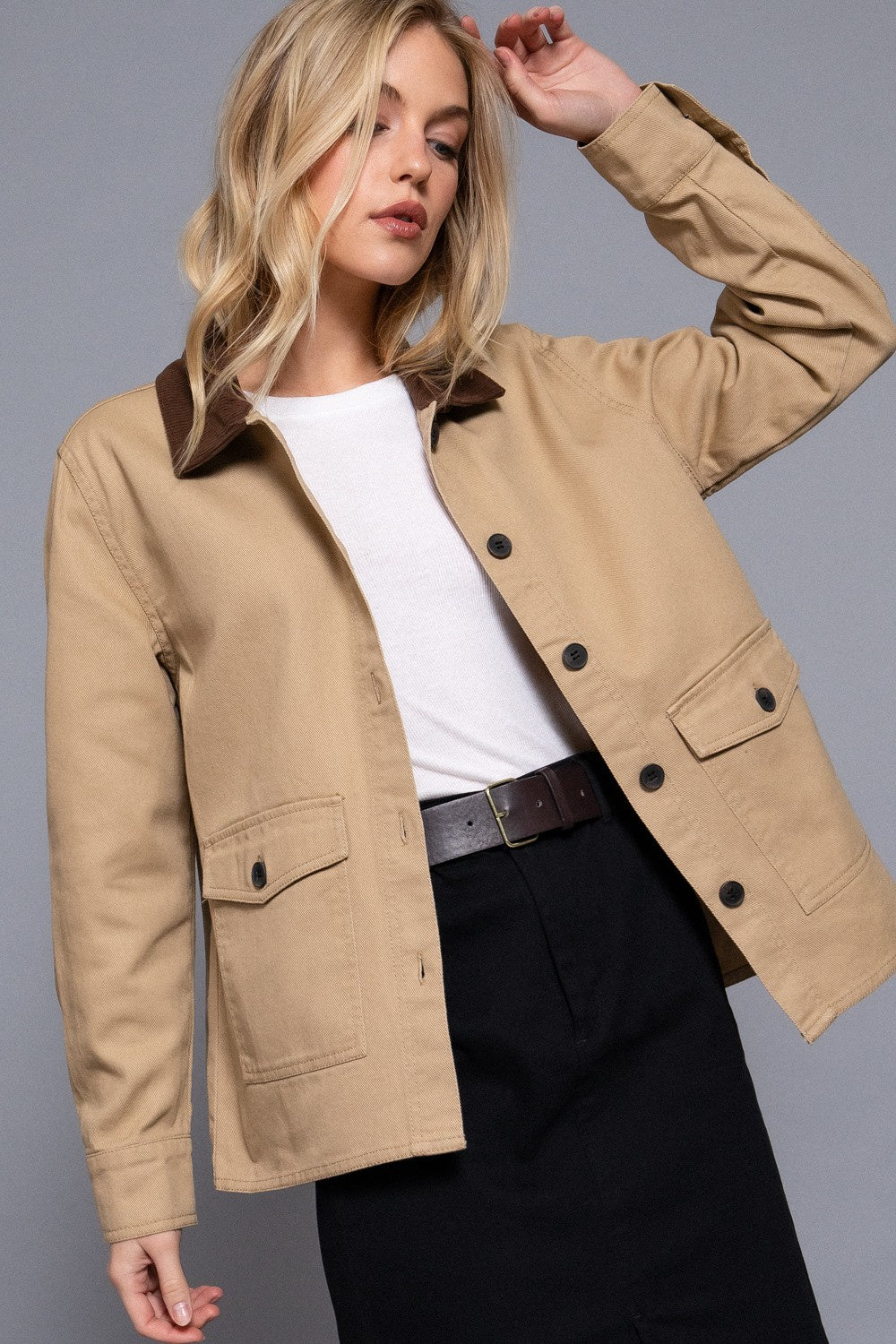 Twill Work Jacket w/ Corduroy Collar