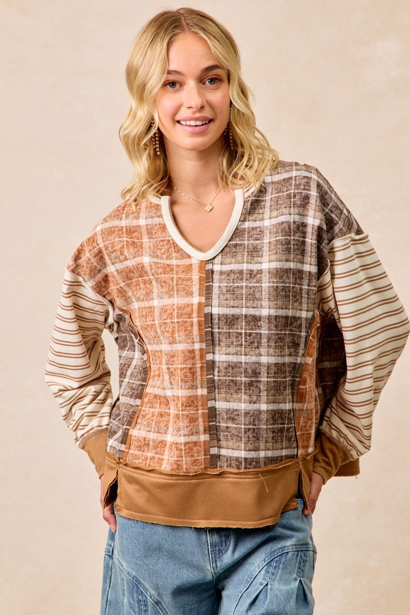 Plaid/Stripe Open Seam Top