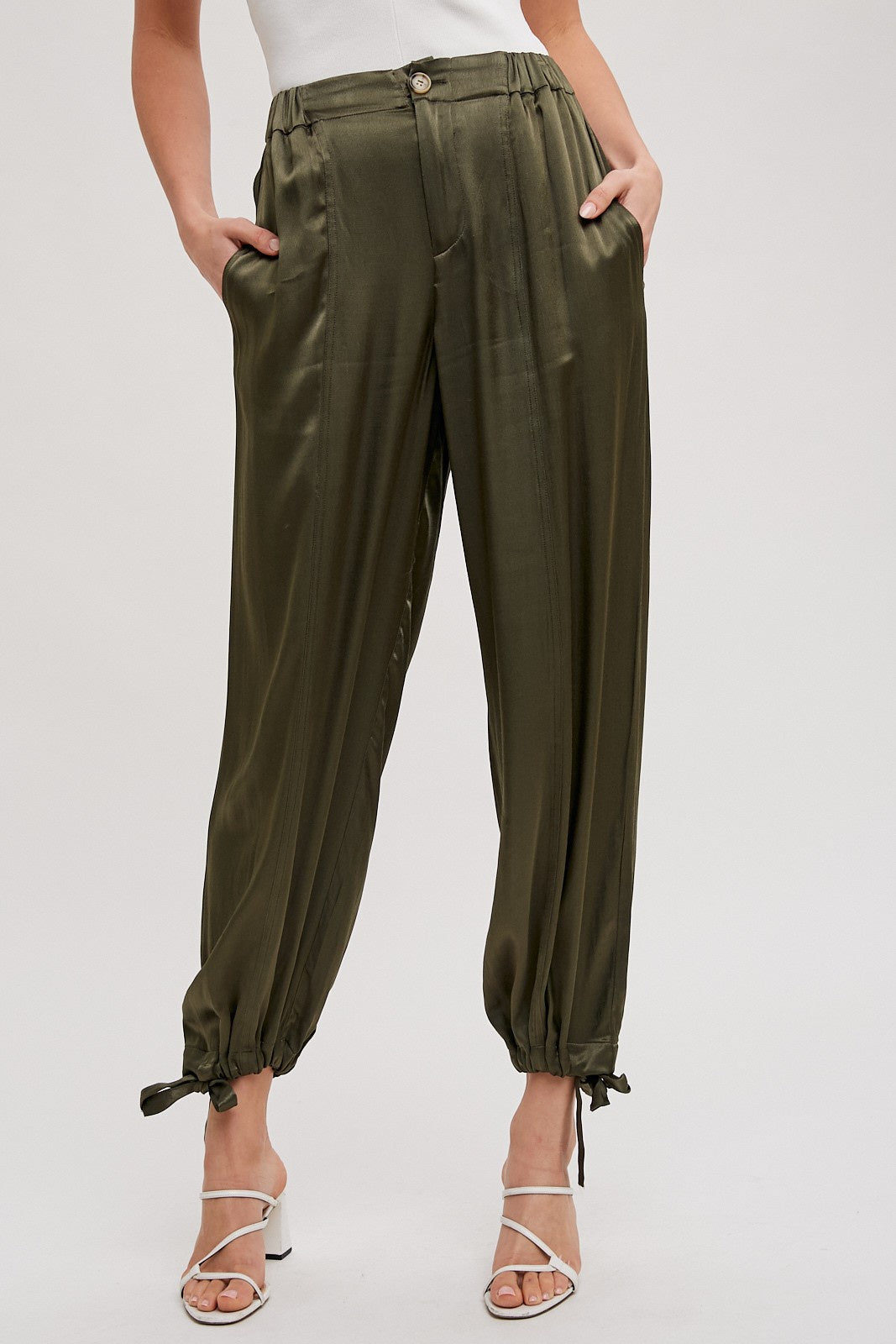 Satin Drawstring Ankle Pant