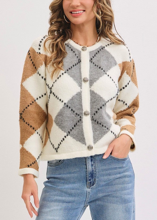 Argyle Knit Cardigan