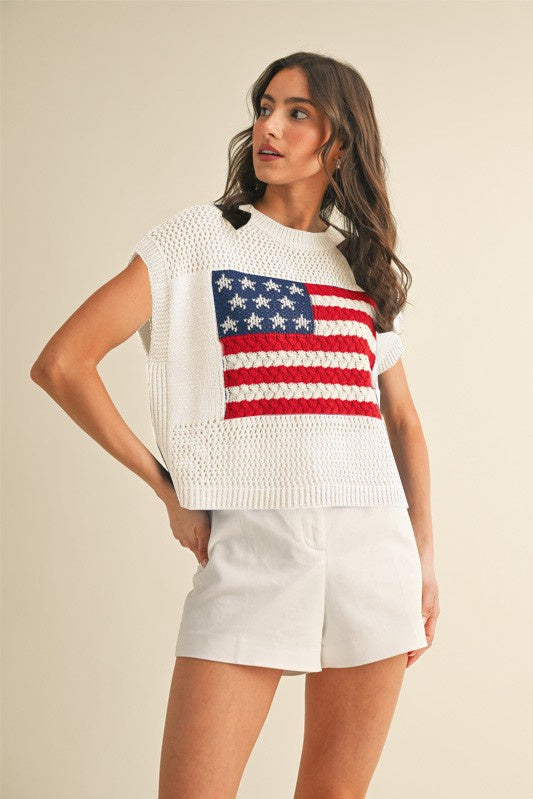 Open Stitch Flag Sweater