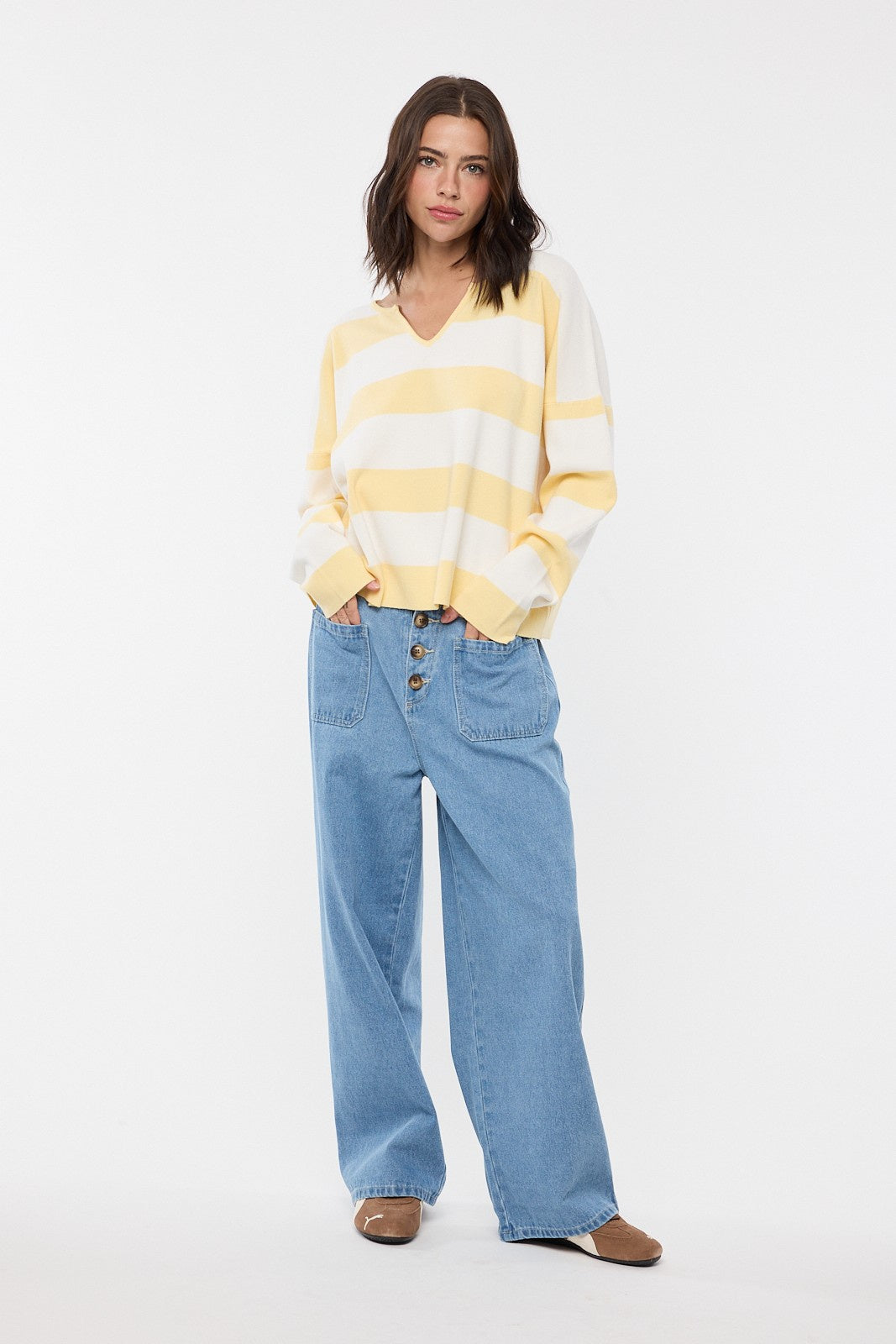 Striped Notch Neck Sweater