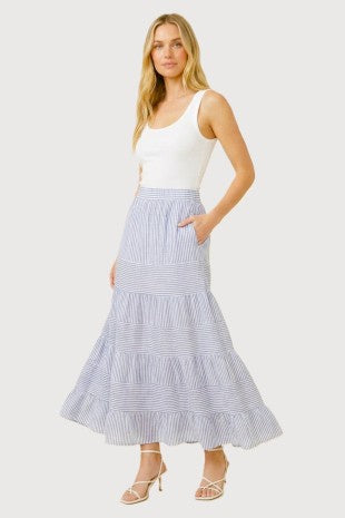 PIN STRIPED TIERED MAXI SKIRT