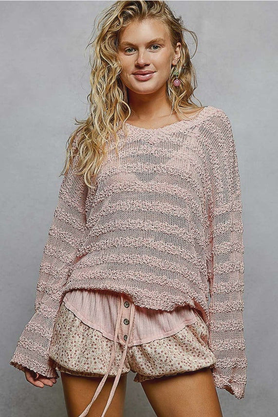 V-Neck  Striped Knit Sweater