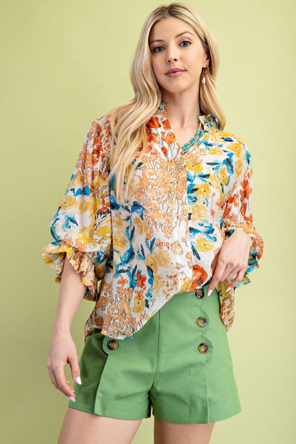 Floral 3/4 Sleeve Button Down
