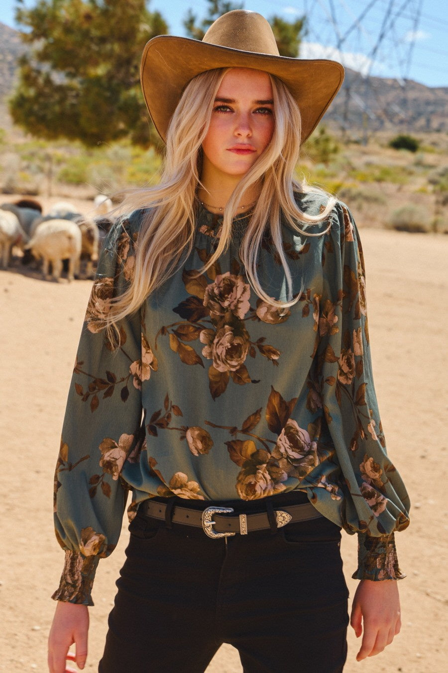 Floral Smocked Neckline Blouse