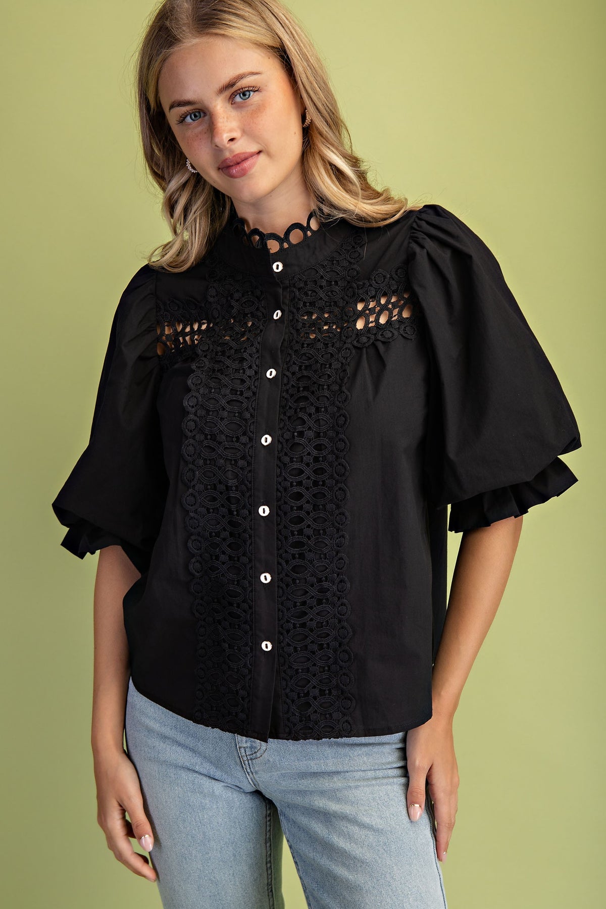 Eyelet Detail Button Down Blouse