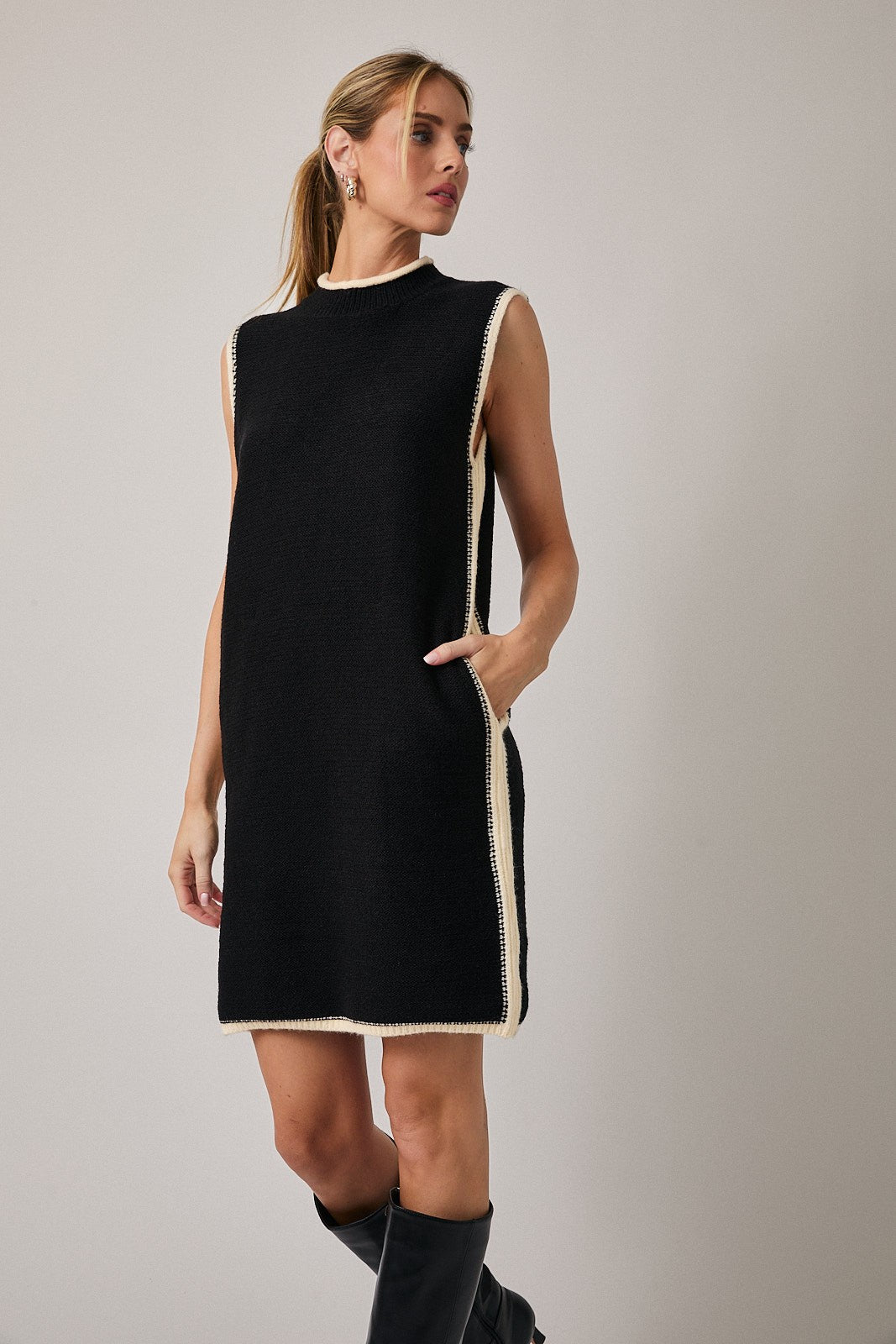 loft sweater dress Charcoal Fair Isle Knit Garment Care Mock Neck Sleeveless Sweater Dress