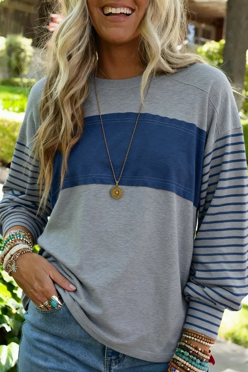 Striped Crew Neck Blue