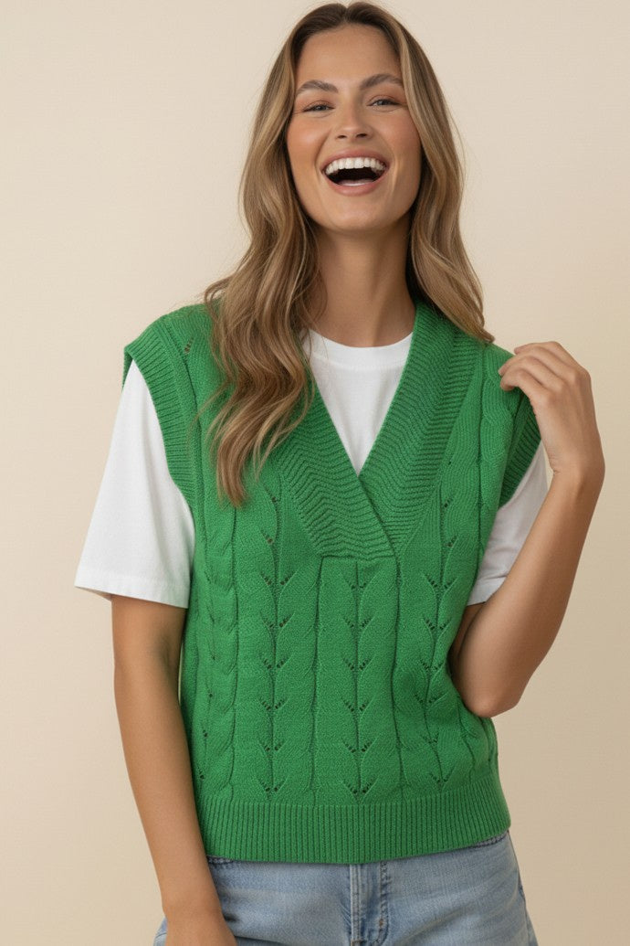 V-NECK DOLMAN CABLE KNIT VEST