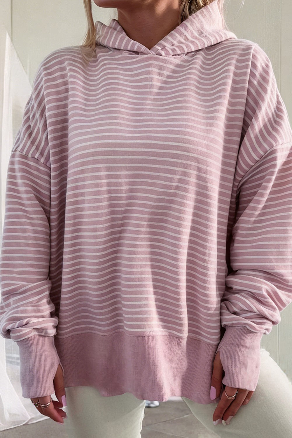 Thumbhole Striped Hoodie