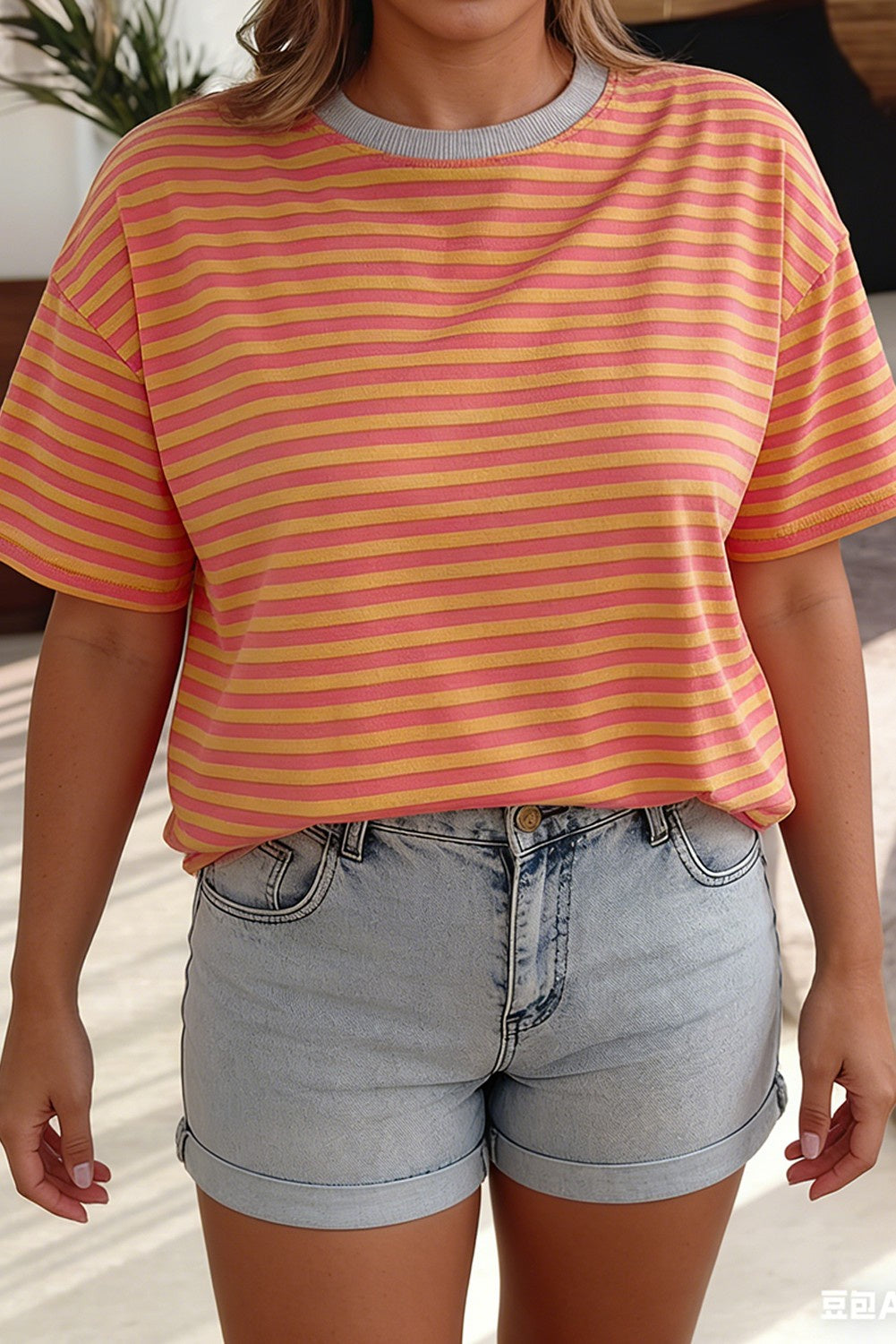 Contrast Stripped Crew Tee