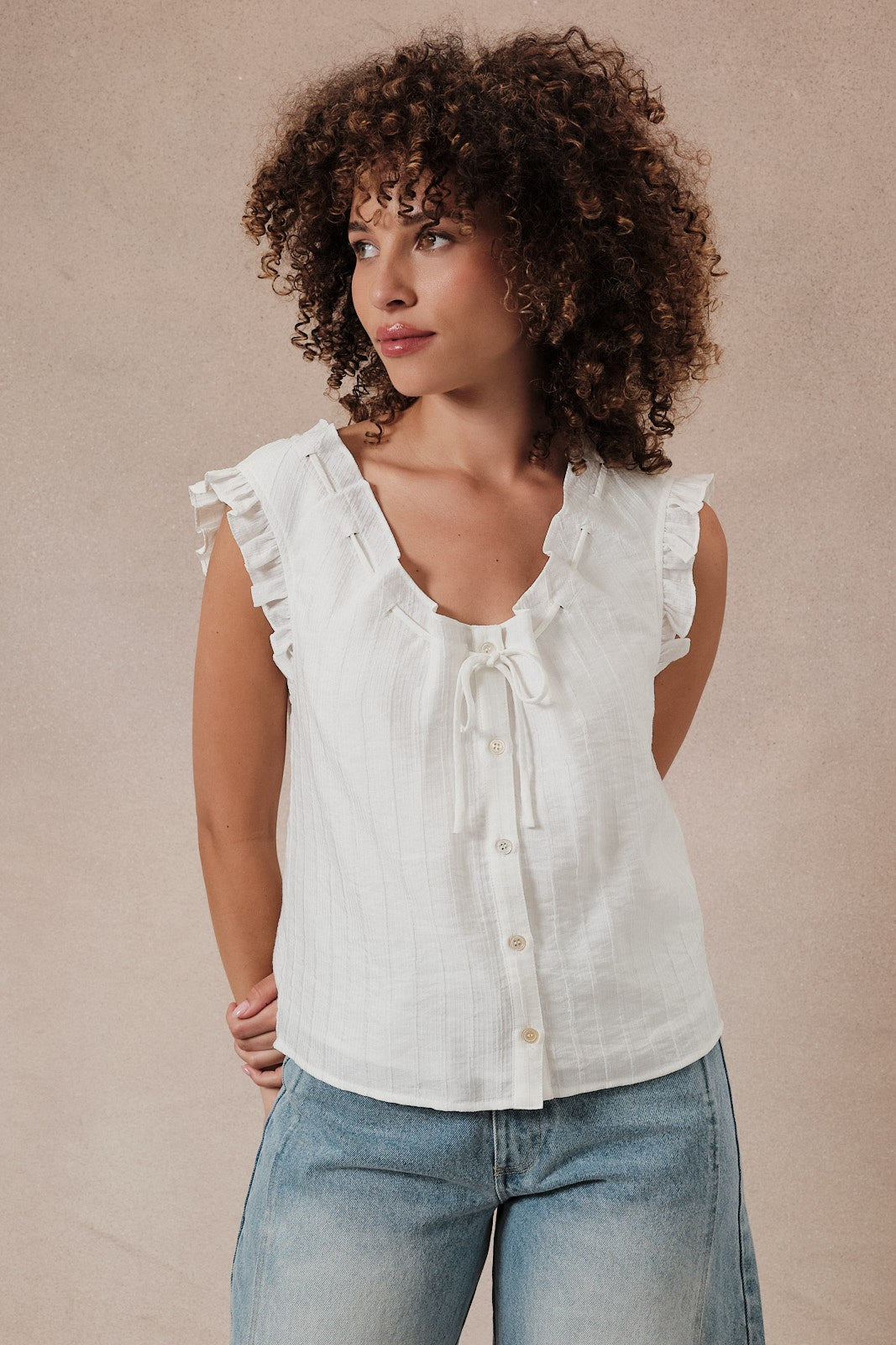 Lace Through Scoop Neck Top