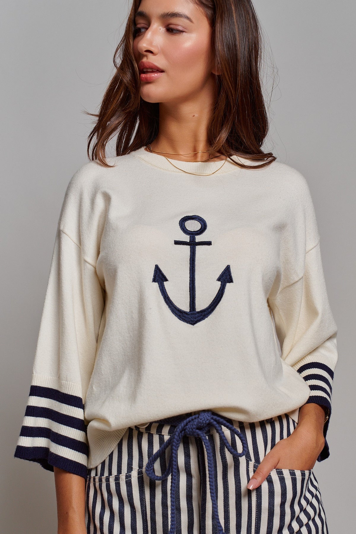 Sailor Stripe Sleeve Sweater