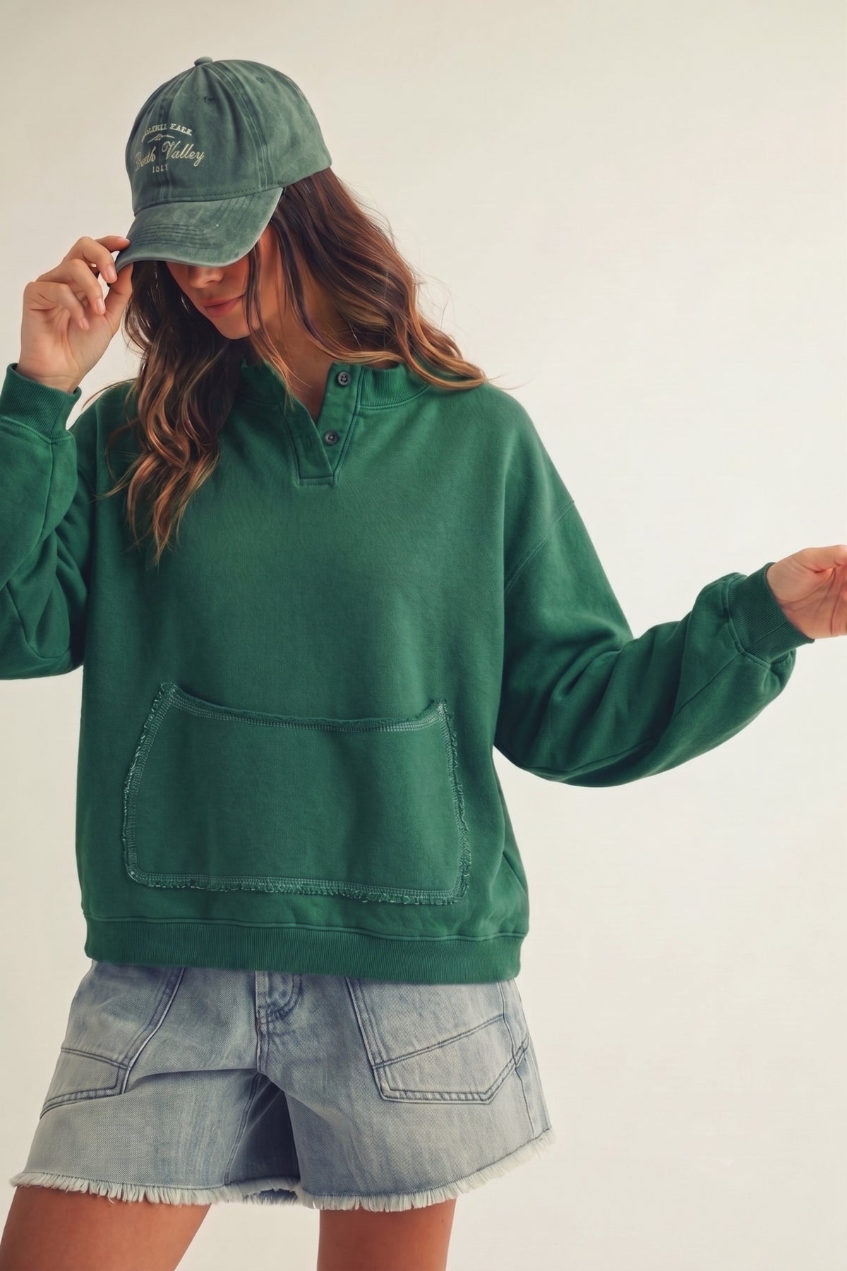 Front Pocket Button Sweatshirt