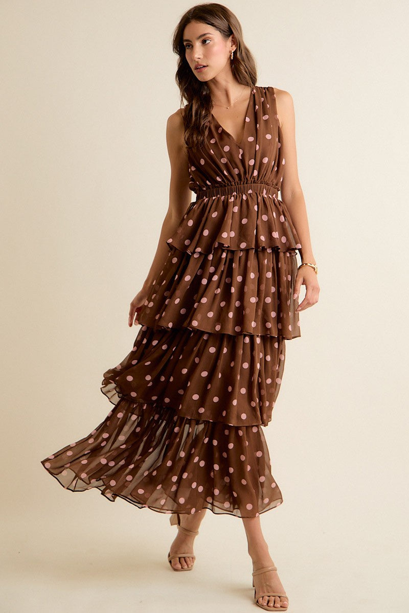 Polka Dot Chiffon Tiered Maxi Dress