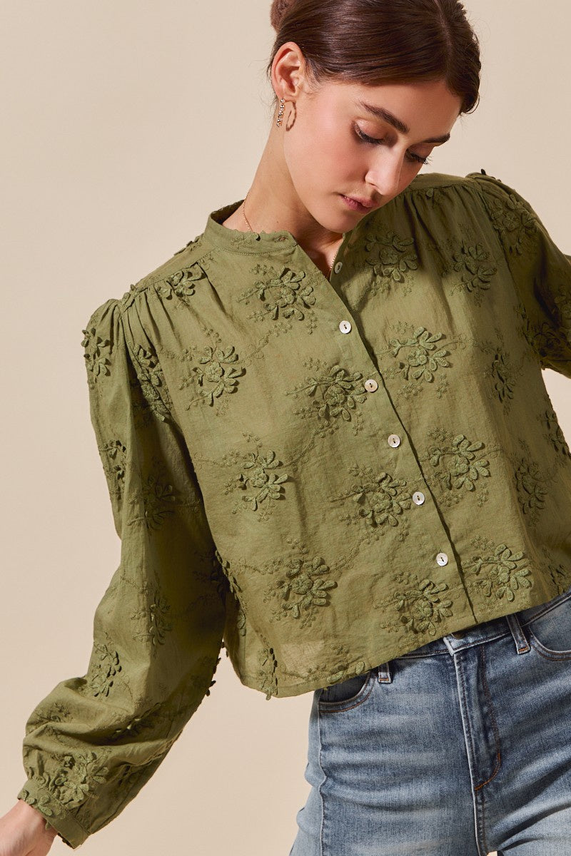 3D Floral Button Down