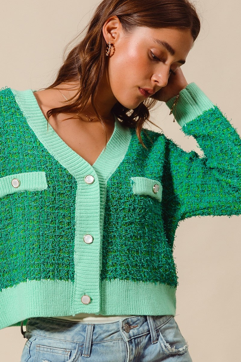Frayed Tweed Button Cardigan