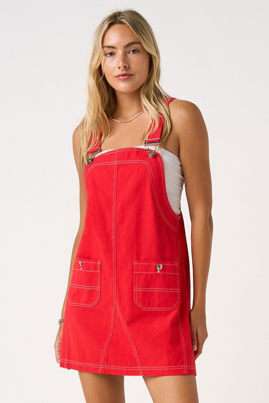 Contrast Stitch Bib Overall Skirt