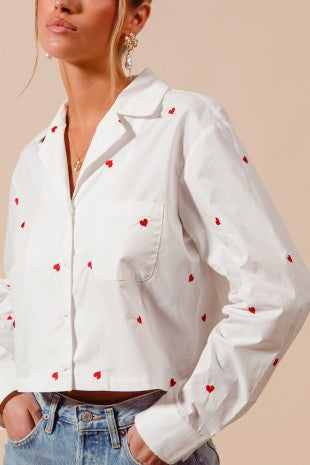 All Over Heart Embroidered Valentine Shirt Top