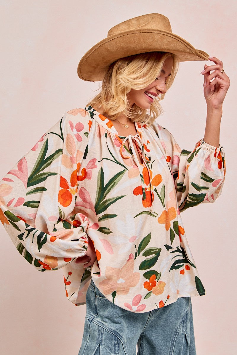 Floral Balloon Sleeve Top