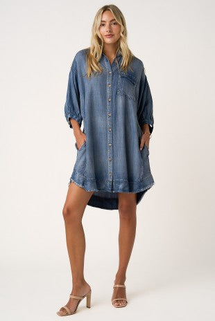 Chambray Dolman Shirt Denim Dress