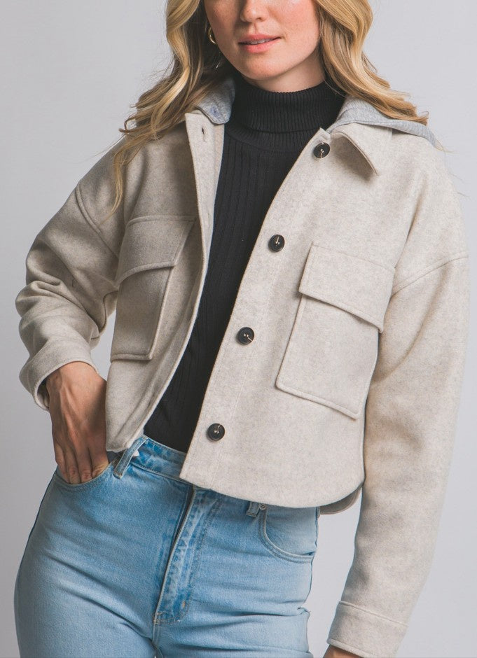 Fleece Shacket with Removable Hood