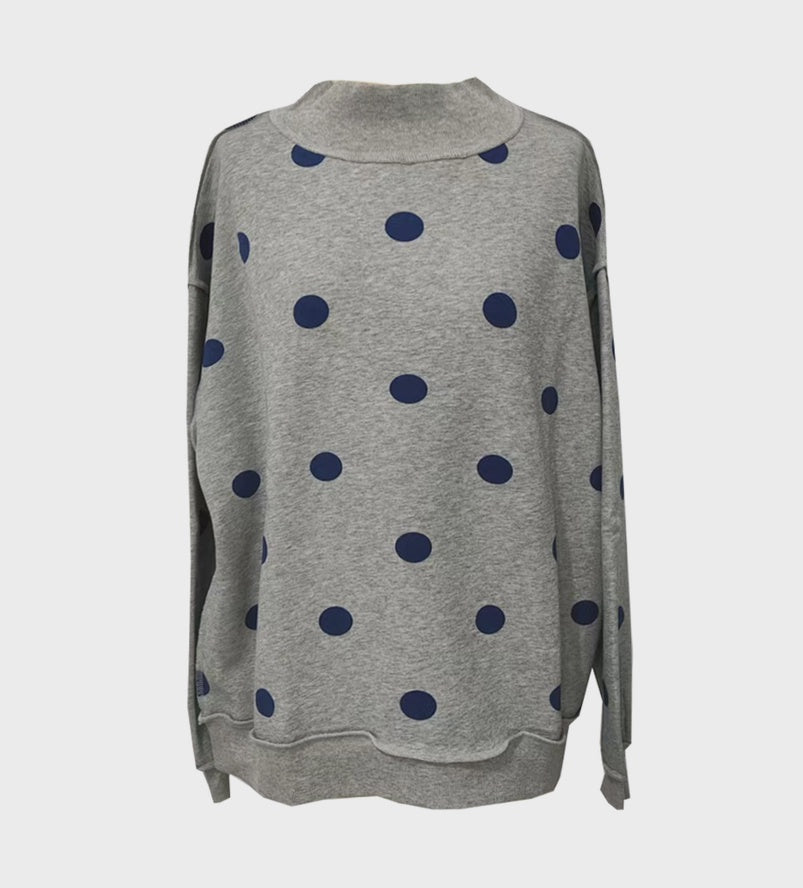 Navy Polka Dot Mock Neck