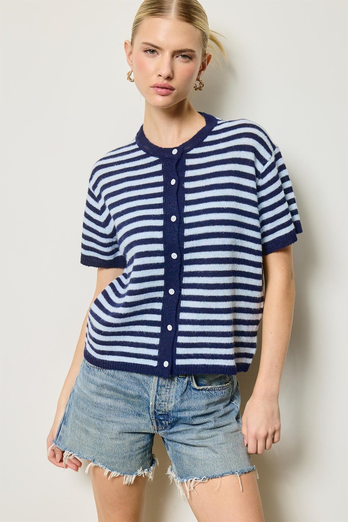 Striped Short Sleeve Cardigan