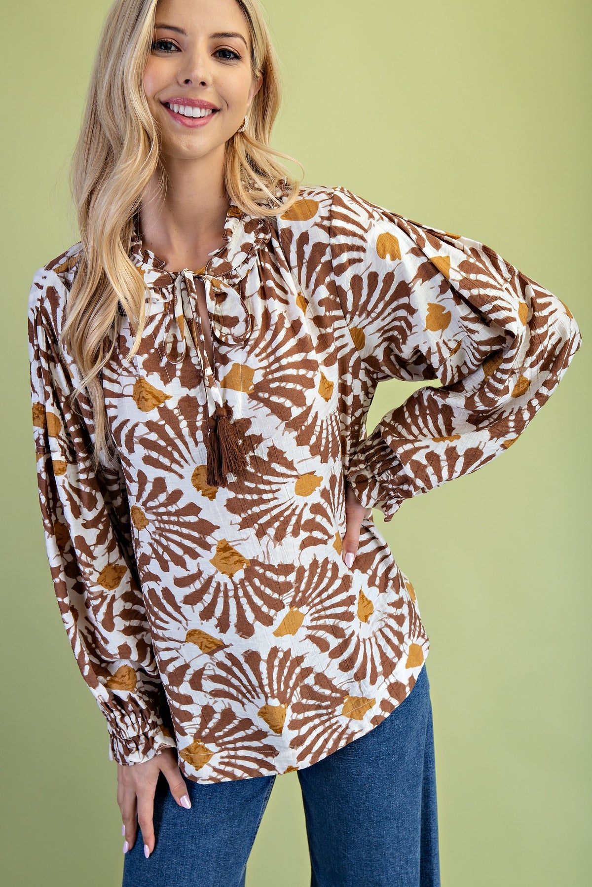 Dye-effect Floral Print Blouse