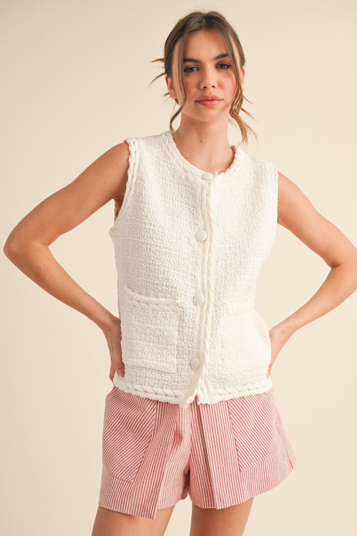 Sleeveless Button Up Sweater