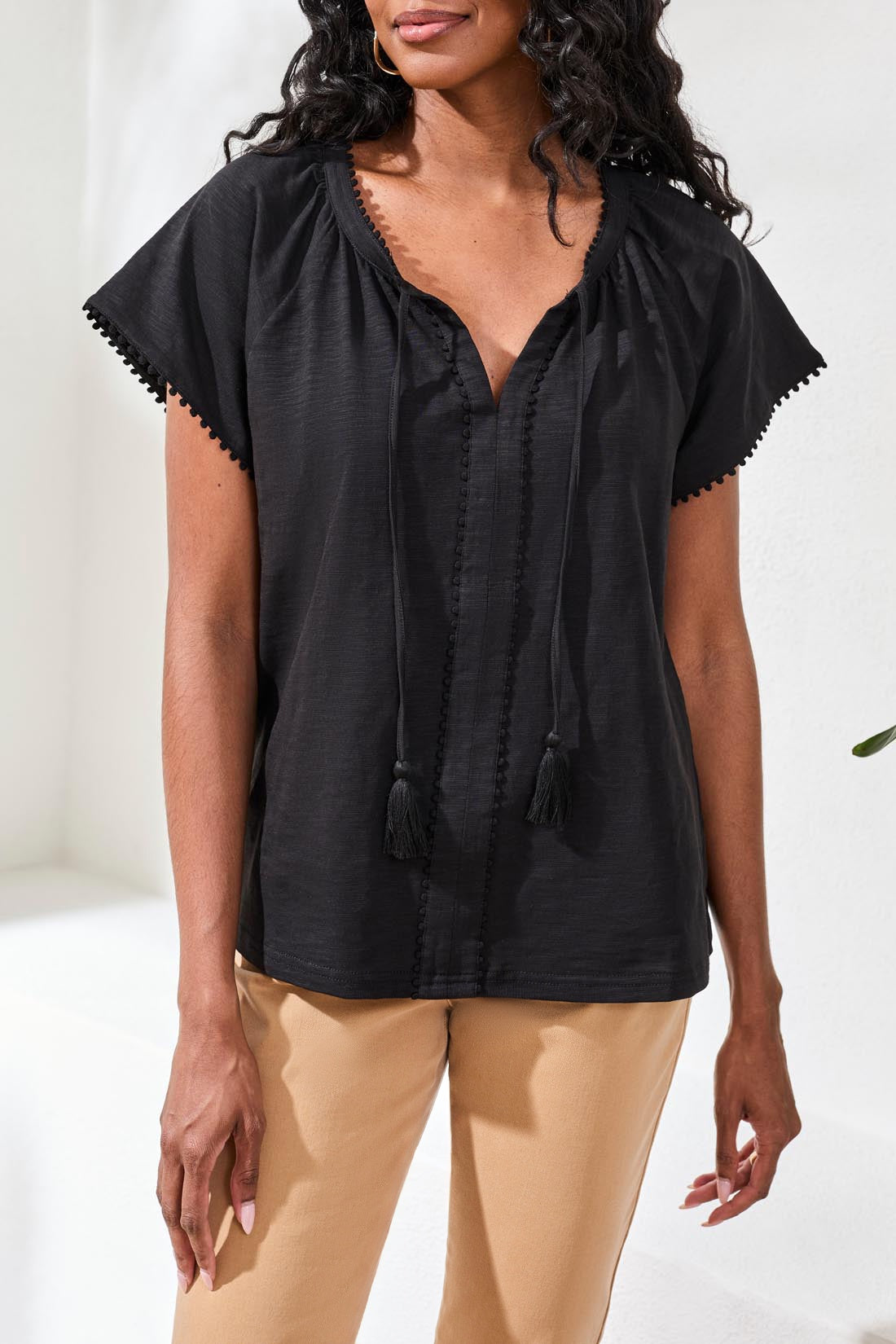 Tribal Split Neck  Tassle Top