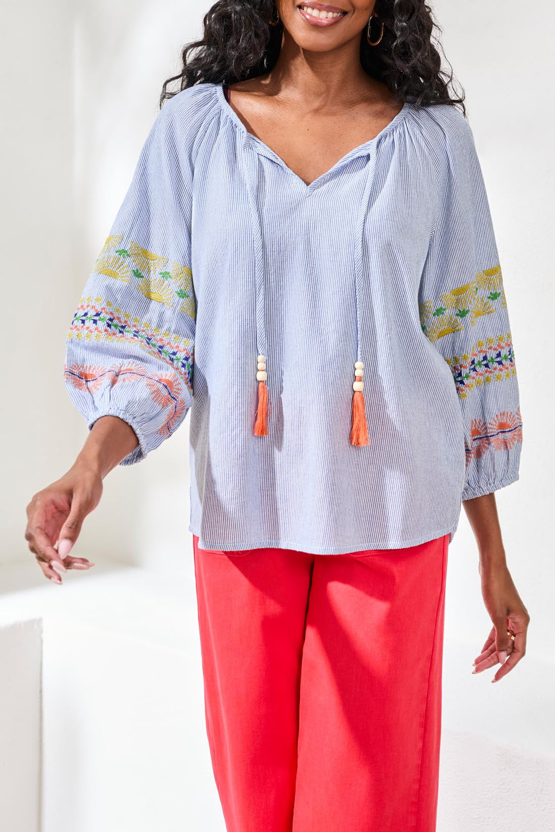 Tribal Embroidery Raglan Sleeve Blouse