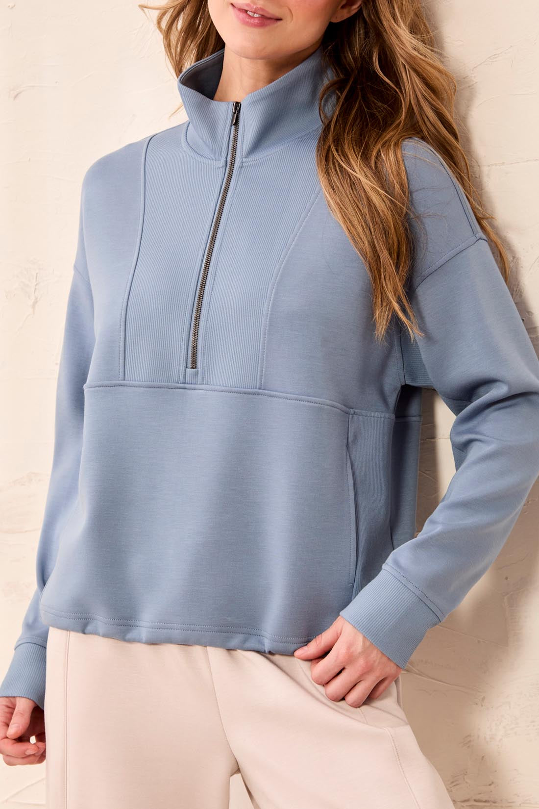 Tribal Mock Neck Zipper Top