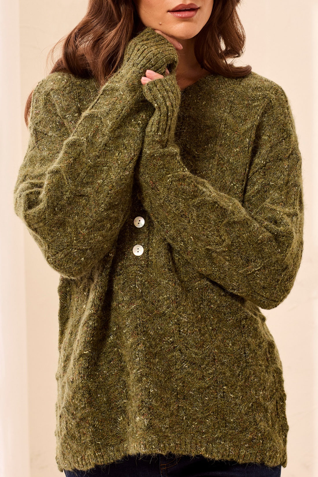 Tribal Henley Scallop Trim Sweater