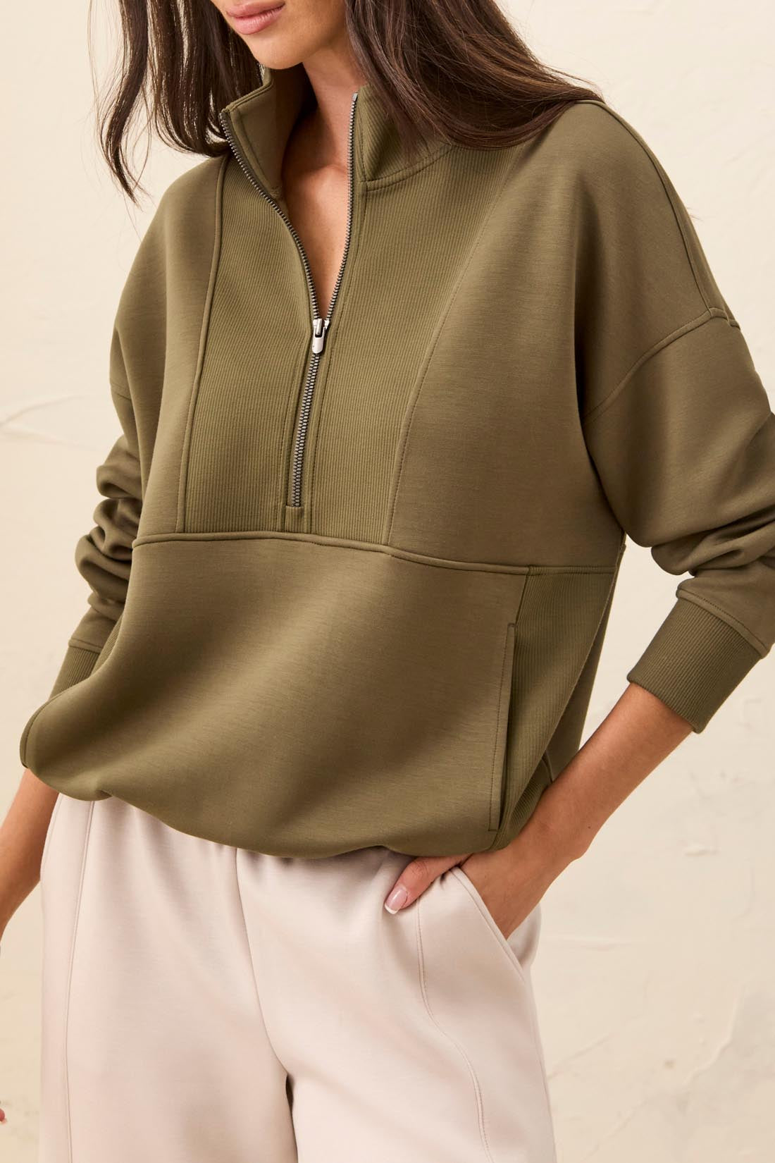 Tribal Basil Mock Zipper Top