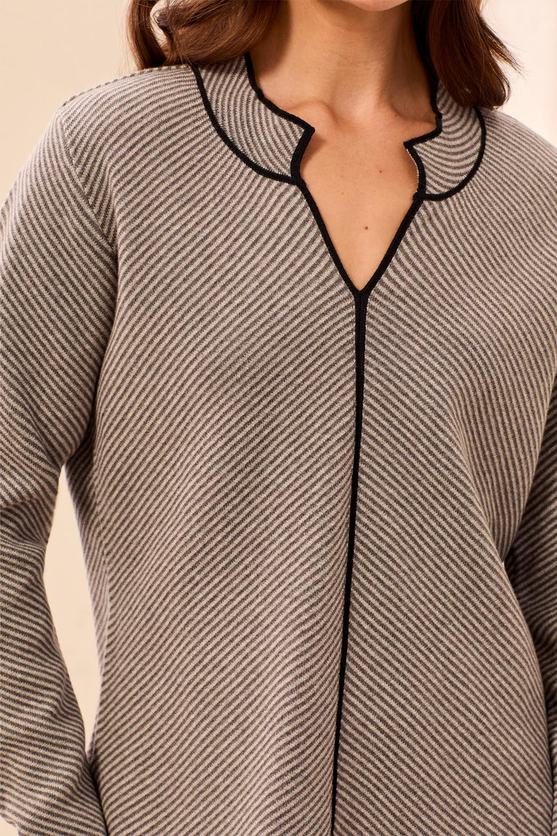 Tribal Tipped Split Neck Sweater