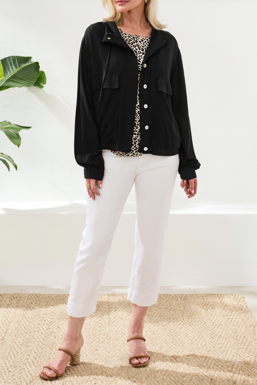 TRIBAL BUTTON FRONT JACKET BLACK