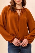 Tribal Raglan Sleeve Front Knot Top